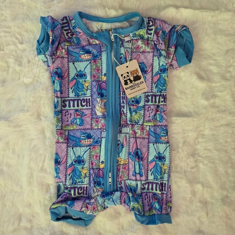 BAMBOO Stitch Patterned Blue Kids Shortie